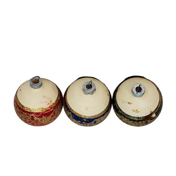 Pyramid Ornaments Rauch Satin Sheen Blue Red and Green 2.25" Vtg Lot of 3 - Picture 7 of 9